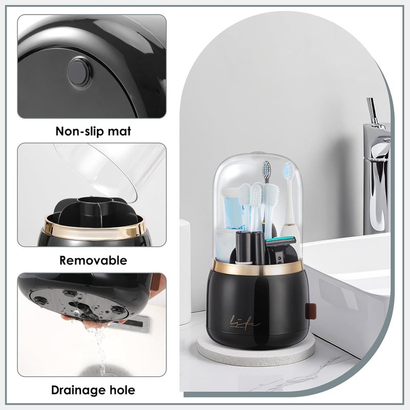 EXIN DECHEN Toothbrush Holders with Cover for Bathrooms, 360° Rotating 7-Slot Draining Water for Placing Kids Electric Toothbrushes,Toothpaste,Razors,Bathroom Counter Dresser Vanity Organizer(Black) - Image 4